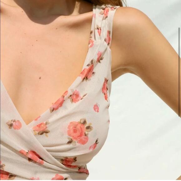 Rouje Paris| Iva Top Floral Mesh Surplice Faux Wrap Bodycon Romantic Blouse 40 8 - Picture 4 of 16